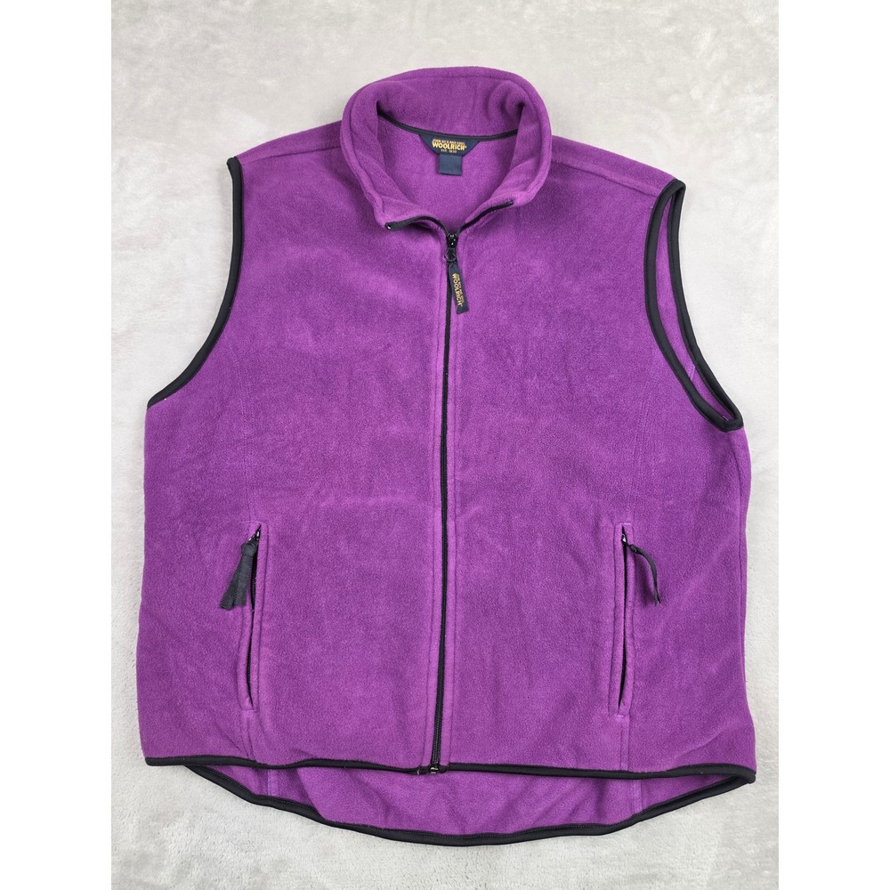 Vintage Woolrich Fleece Vest Women XL Purple Full Zip Sleeveless Jacket Pockets‎
